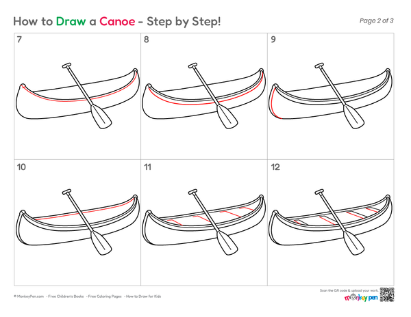 How to Draw a Canoe – Step-by-Step Boat Drawing for Kids