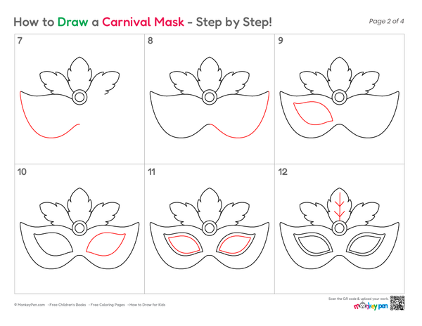 Simple carnival mask drawing for kids