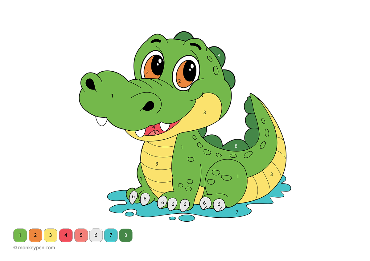 Crocodile Color Code Crocodile Color by Number – Free Printable PDF Coloring Page