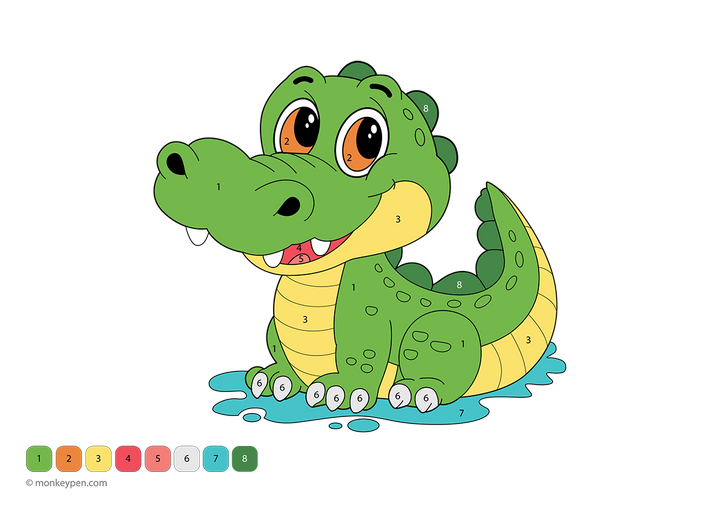 Crocodile Color by Number – Free Printable PDF Coloring Page