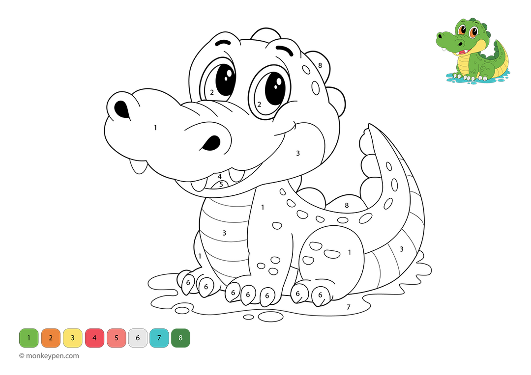 Crocodile Color Code Crocodile Color by Number – Free Printable PDF Coloring Page