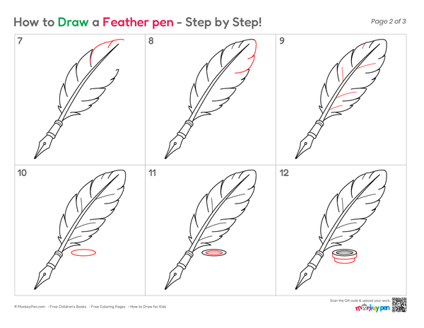Cute feather pen sketch for kids