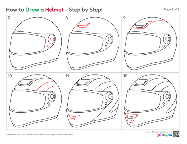 Easy helmet sketch for children learning to draw everyday objects.