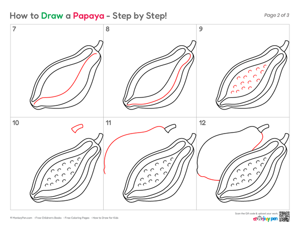 How to Draw a Papaya – Easy Step-by-Step Fruit Drawing for Kids