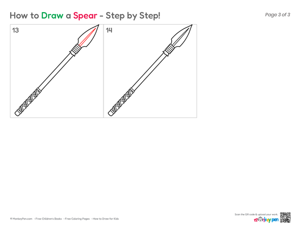 Learn how to draw a spear step by step with an easy drawing tutorial for kids and beginners.