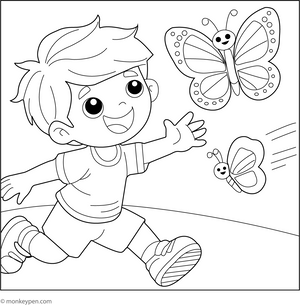 Boy Chasing the Butterfly Coloring Page – fun and educational printable for children