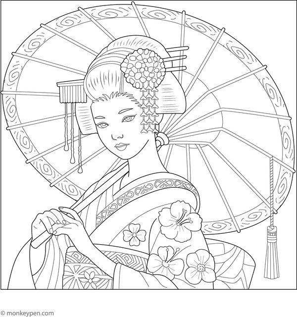 Geisha Coloring Page | Free Coloring Pages