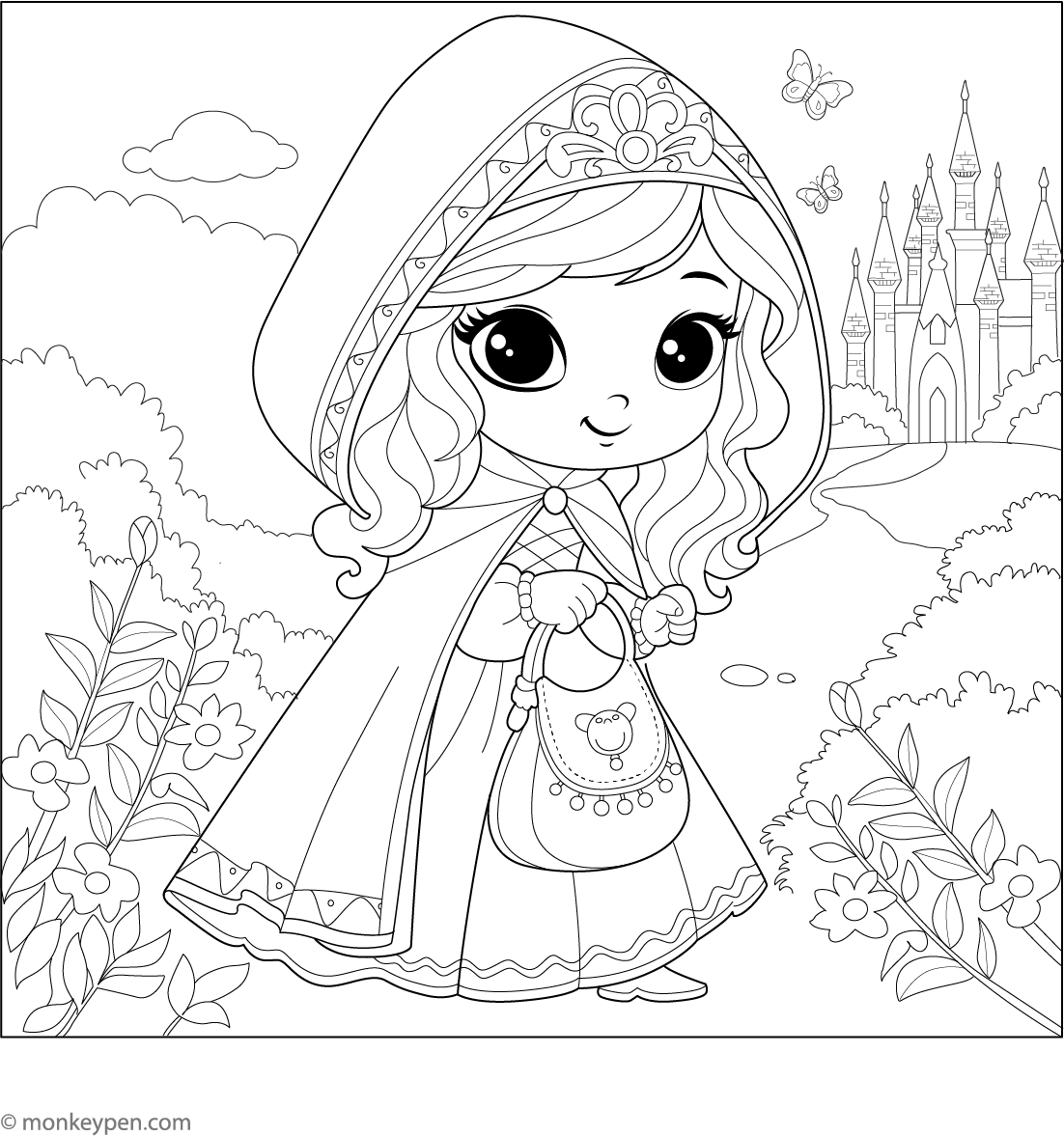 Little Princess In Garden Coloring Page | Free Coloring Pages little-princess-in-garden-coloring-page-free-coloring-pages