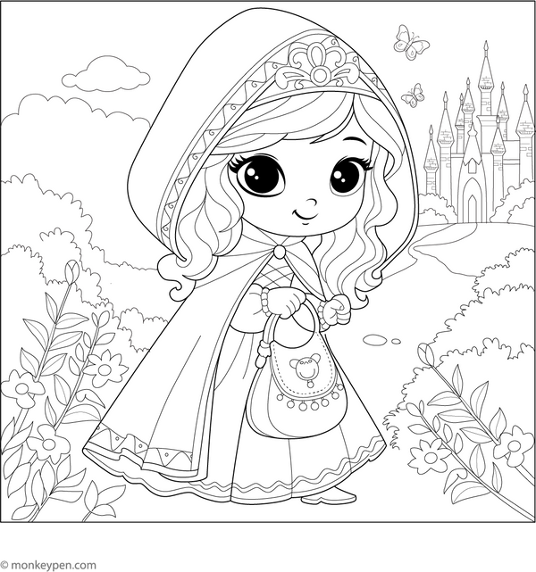 Little Princess In Garden Coloring Page