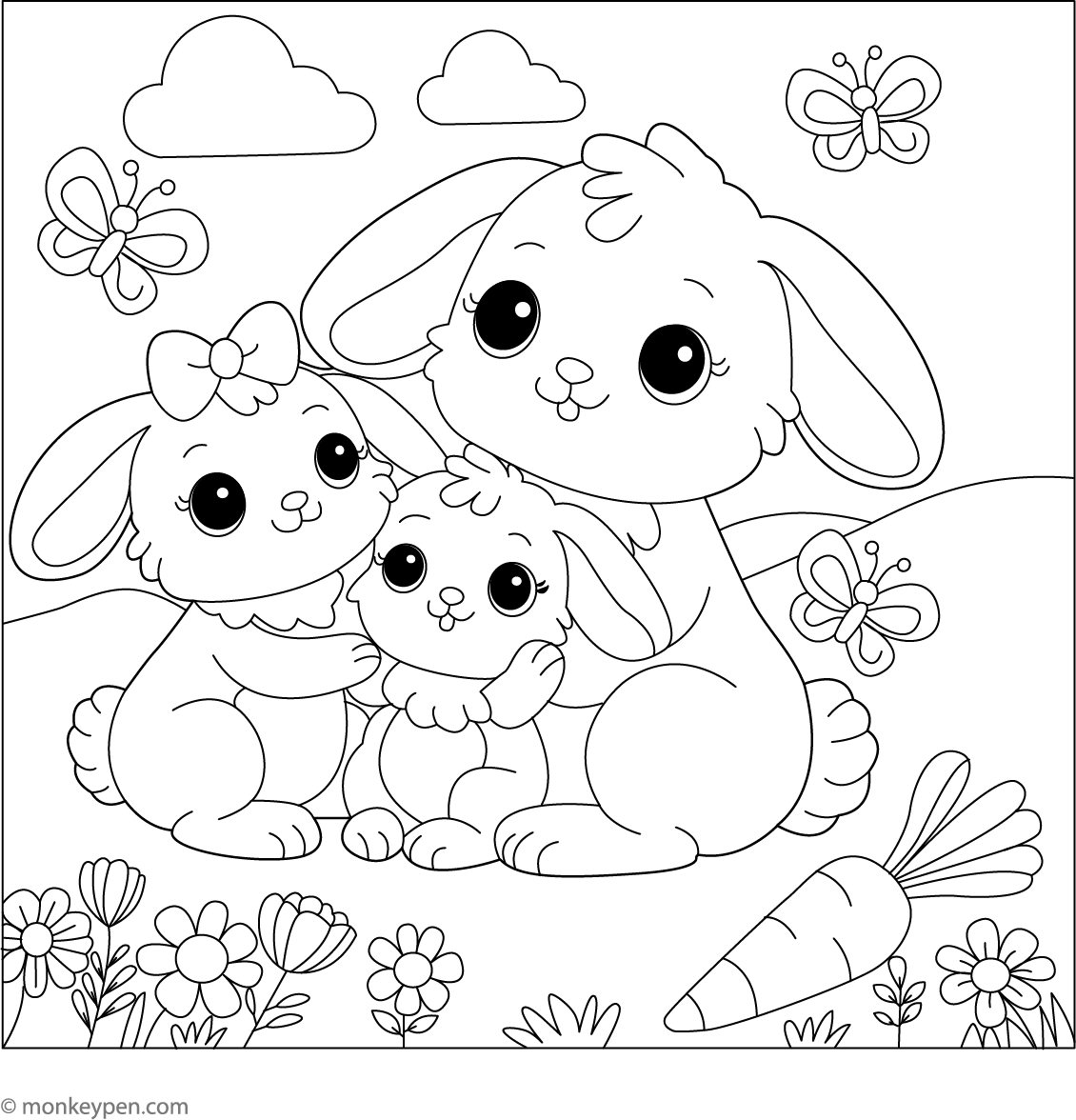 Rabbit Family Coloring Page