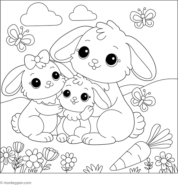Rabbit Family Coloring Page – fun and educational printable for children