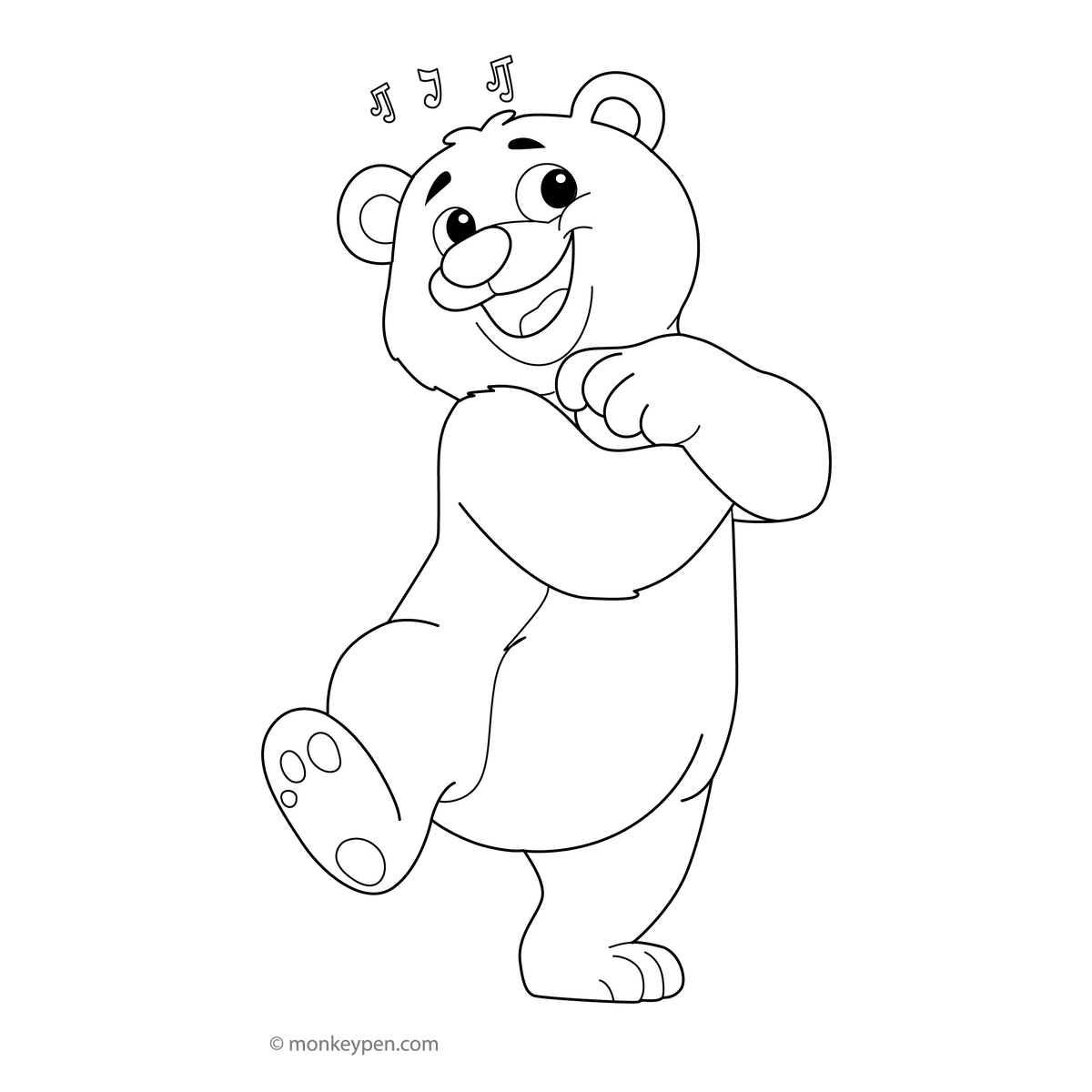 Dancing Bear Coloring Page – Free PDF for Kids to Print