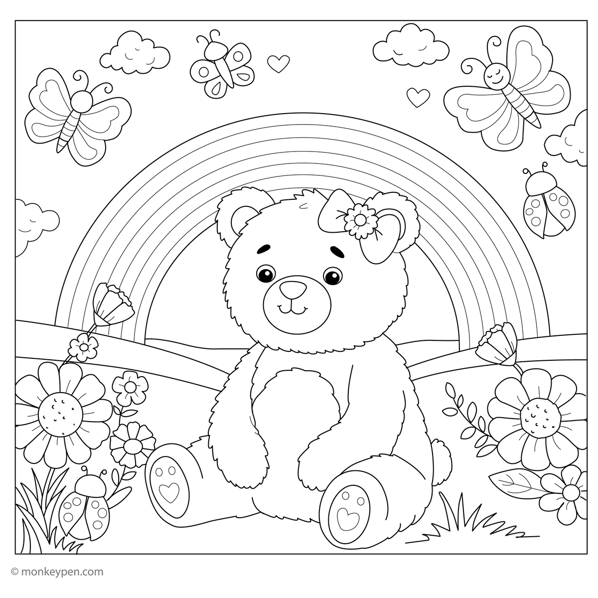 Bear In The Meadow Coloring Page