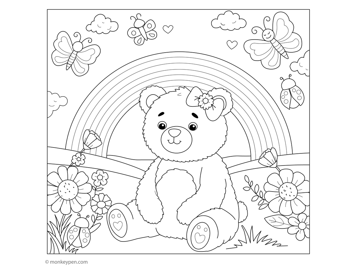 Bear In The Meadow Coloring Page