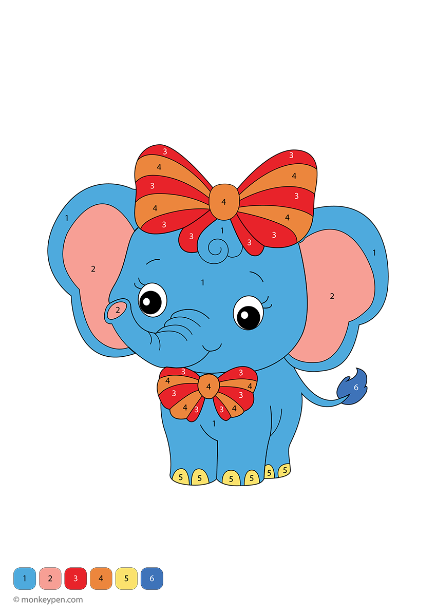Color The Elephant Using Code Examples Cute Elephant Color by Number – Free Coloring Pages