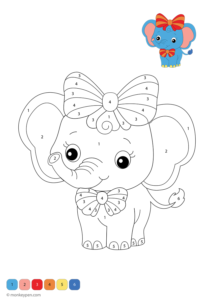Color The Elephant Using Code Examples Cute Elephant Color by Number – Free Coloring Pages
