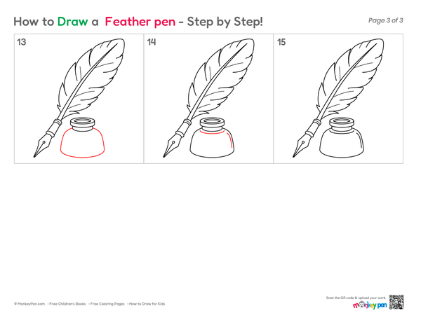 Cute feather pen sketch for kids
