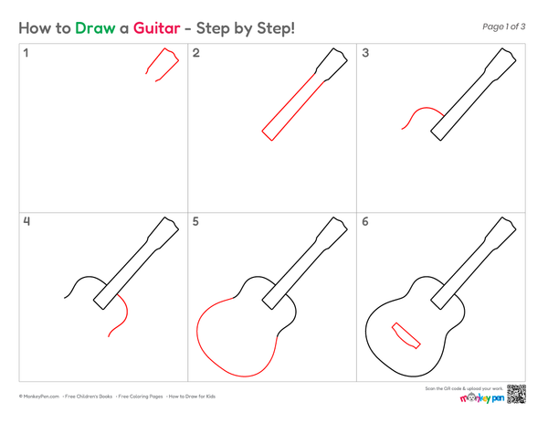 Guitar illustration built from easy shapes and straight lines.