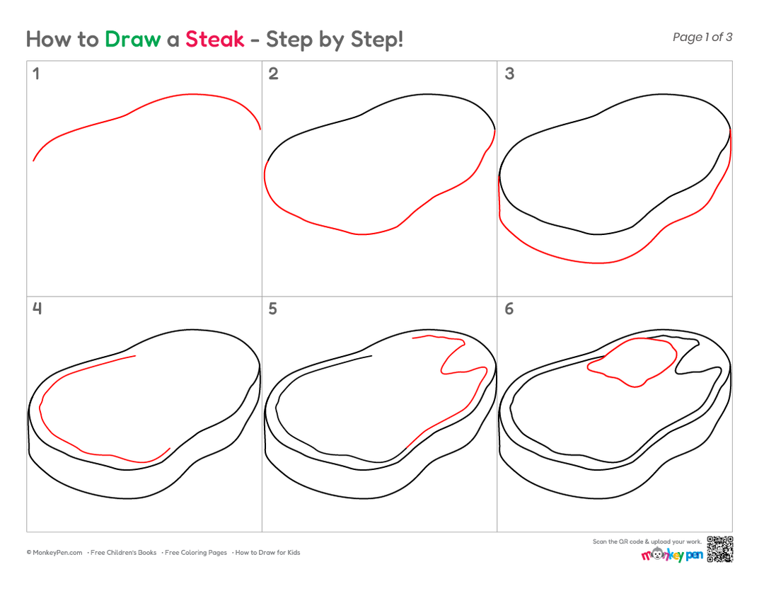 How to Draw a Steak – Easy Step-by-Step Food Drawing for Kids