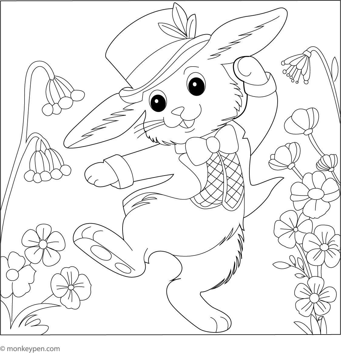 Dancing Rabbit Coloring Page – Free Printable PDF for Kids