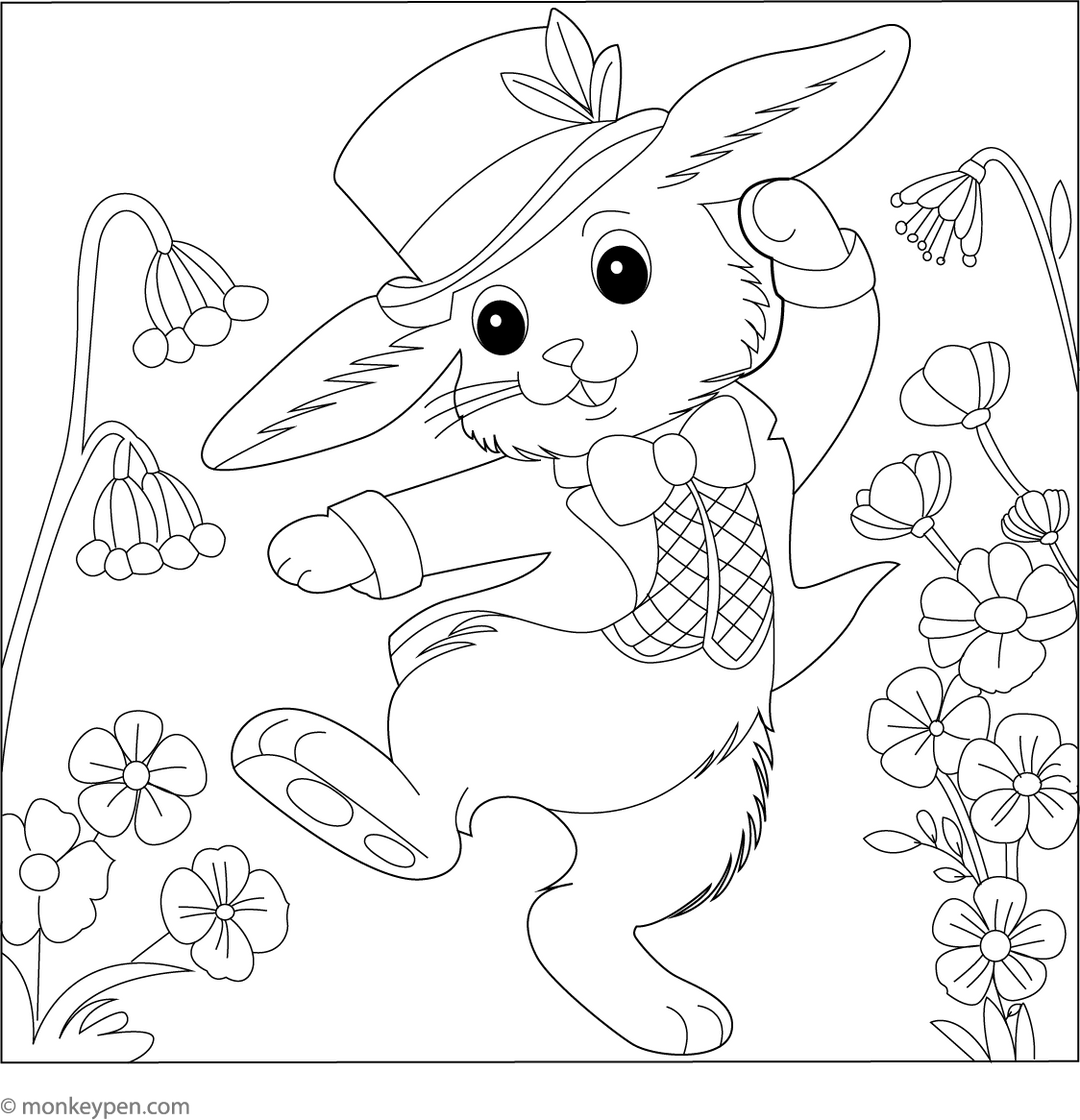 Dancing Rabbit Coloring Page – Free Printable PDF for Kids