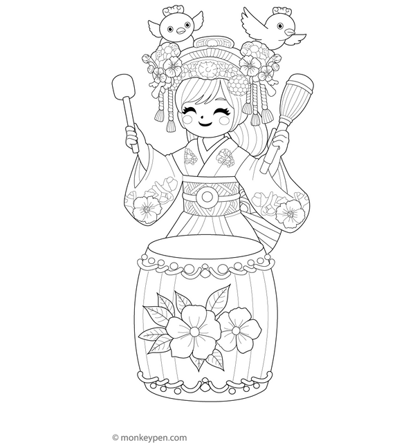 Festive Taiko Drums Coloring Page