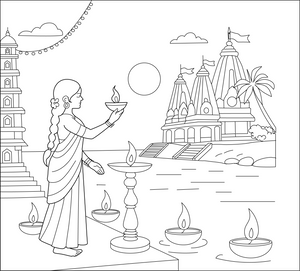 Ganga River Puja coloring page – fun and educational printable for children