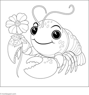 Lobster Holding a Flower Coloring Page – fun and educational printable for children
