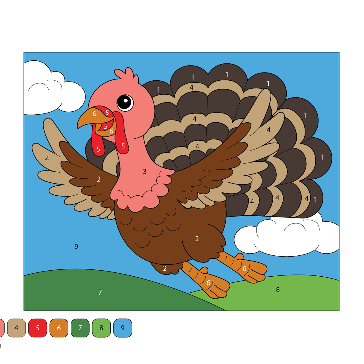 Free Turkey Color by Number – Flying Printable Sheets