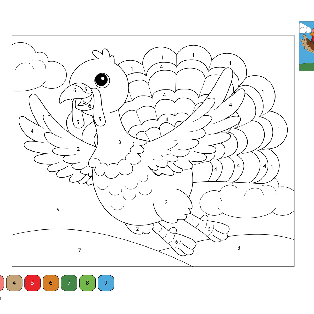 Free Turkey Color by Number – Flying Printable Sheets