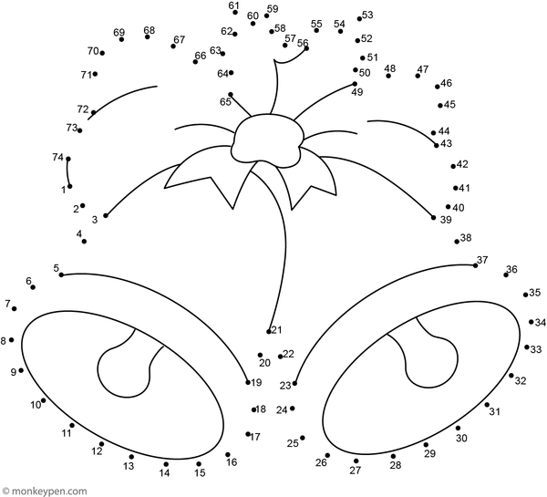 Children connect the dots to form a holiday bell decorated with a ribbon bow in this festive activity sheet.