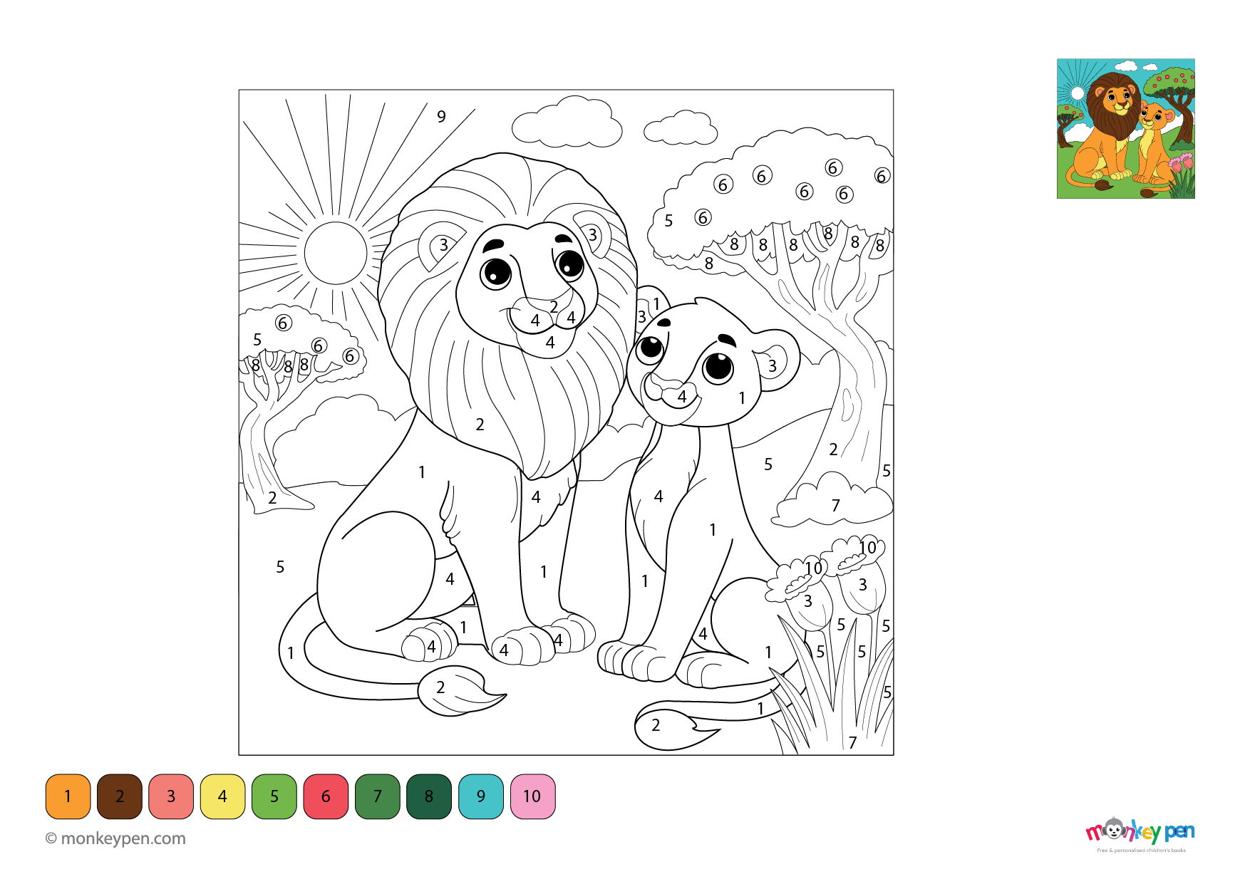 Color By Math Lion Lion & Lioness Color by Number | Free Jungle PDF