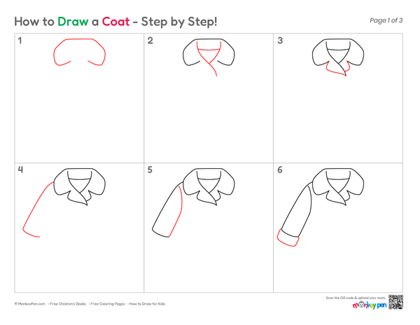 Coat outline drawing for children's art and coloring activities.