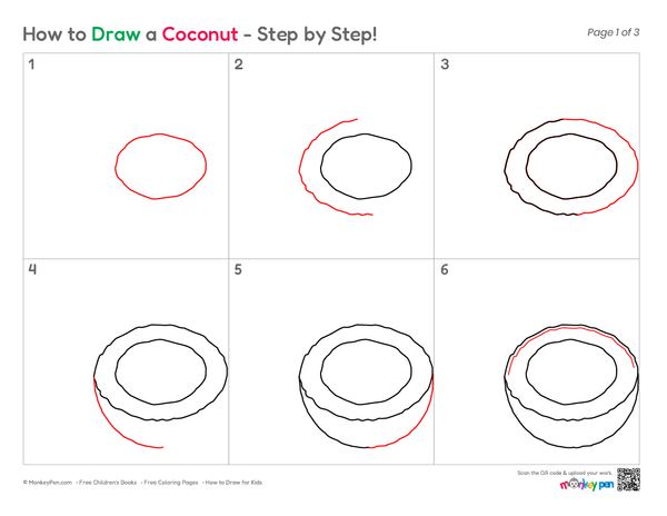 How to Draw a Coconut – Simple Step-by-Step Tropical Fruit Drawing for Kids