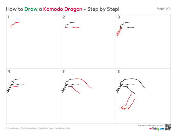 How to Draw a Komodo Dragon – Step-by-Step Reptile Drawing for Kids