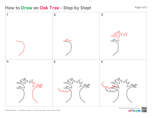 Hand-drawn oak tree for children