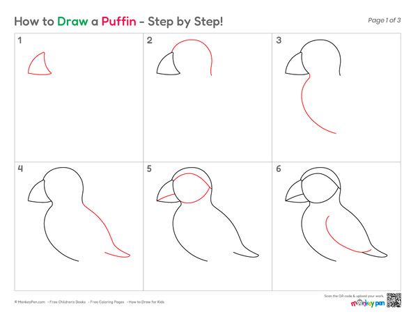 Simple Puffin illustration for kids, great for coloring and creative activities.