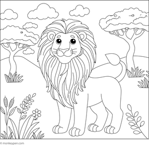 Lion and the Savannah Coloring Page – fun and educational printable for children