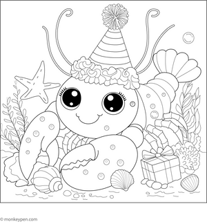 Lobster in Party Hat Coloring Page – fun and educational printable for children