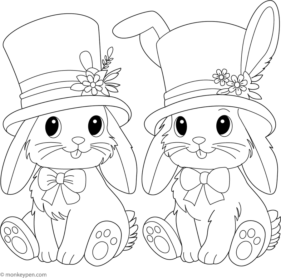 Rabbit In Hat Coloring Page - Free Coloring Page Printable PDF