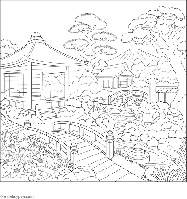 Traditional Japanese Garden Coloring Page | Free Coloring Pages