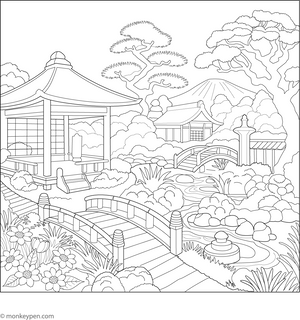 Traditional Japanese Garden Coloring Page