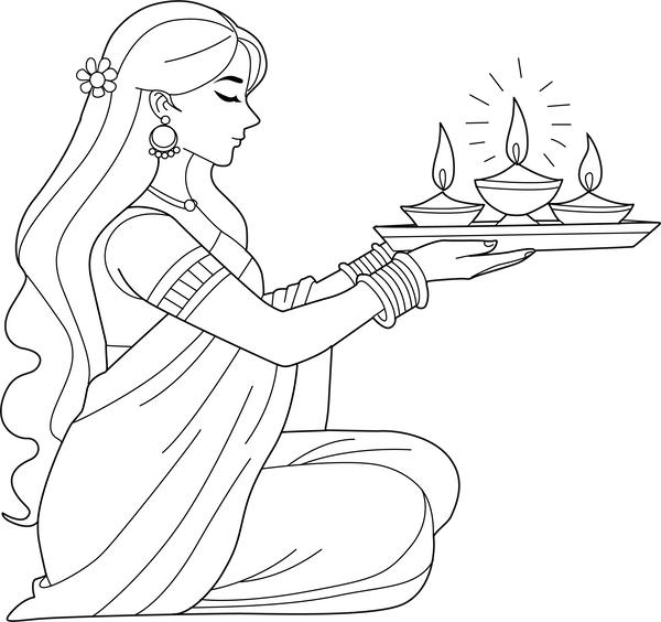Woman Doing Puja coloring page – fun and educational printable for children