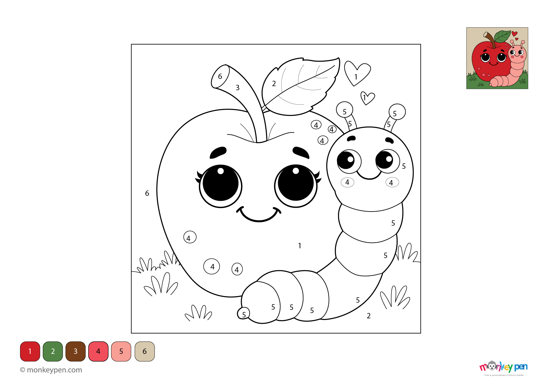 Number Worm Color Apple and Worm Color by Number – Free Preschool Printable