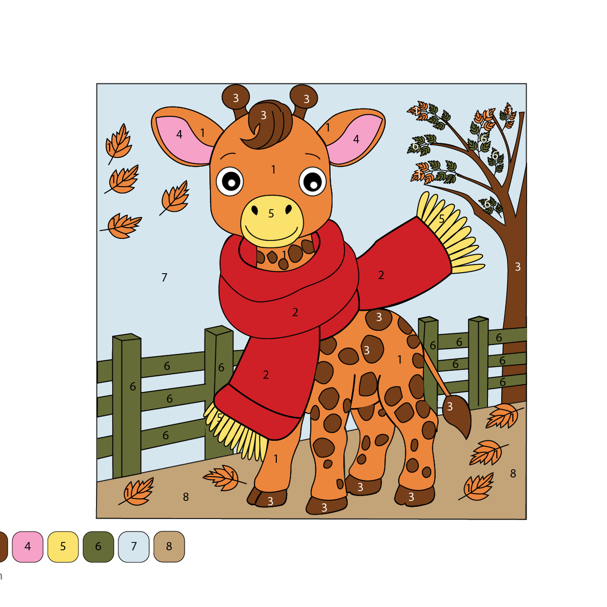 Giraffe with a Scarf – Color by Number Activity PDF
