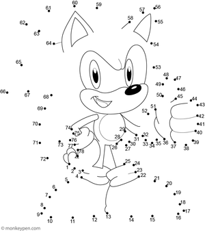 A dynamic Sonic the Hedgehog figure appears as children connect the dots, showcasing his spiky hair and running pose.
