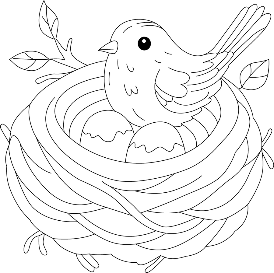Bird Nest Coloring Page For Children