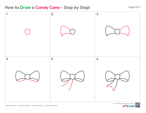 Fun candy cane drawing activity suitable for classroom worksheets.