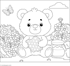 Bear and Honeycomb Coloring Page – fun and educational printable for children