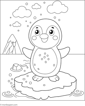 Penguin on an Iceberg Coloring Page– fun and educational printable for children